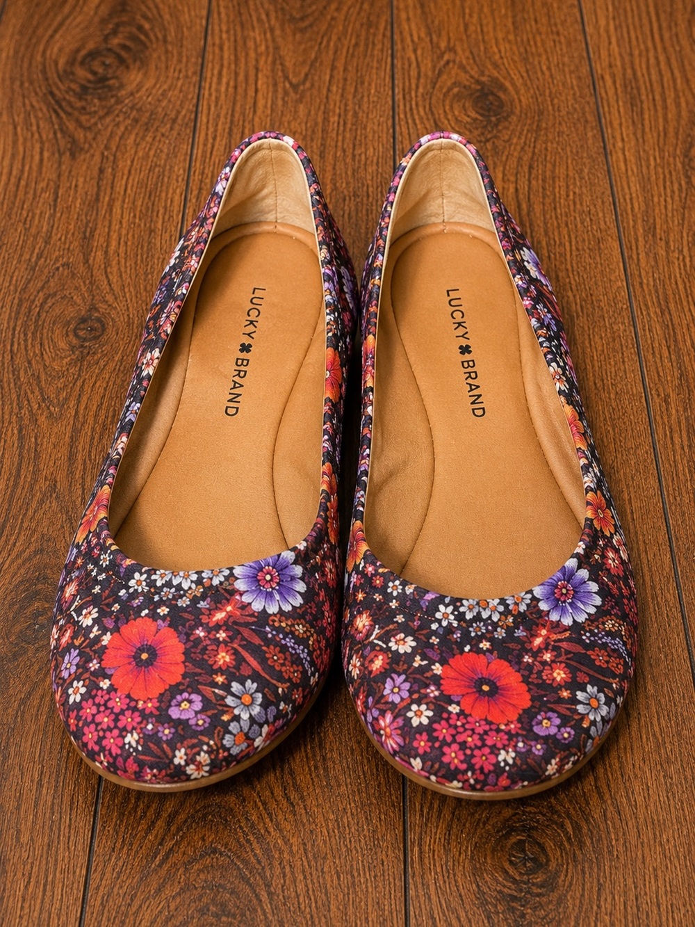 Lucky Brand Floral Ballet Flats Black Multicolor Womens Size 10